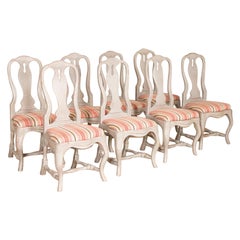 Antique Set of 8 White Painted Swedish Rococo Dining Chairs