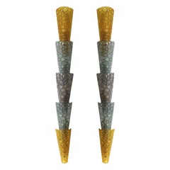 Mid-Century Modern Pair of Murano Glass and Brass Base Italian Sconces