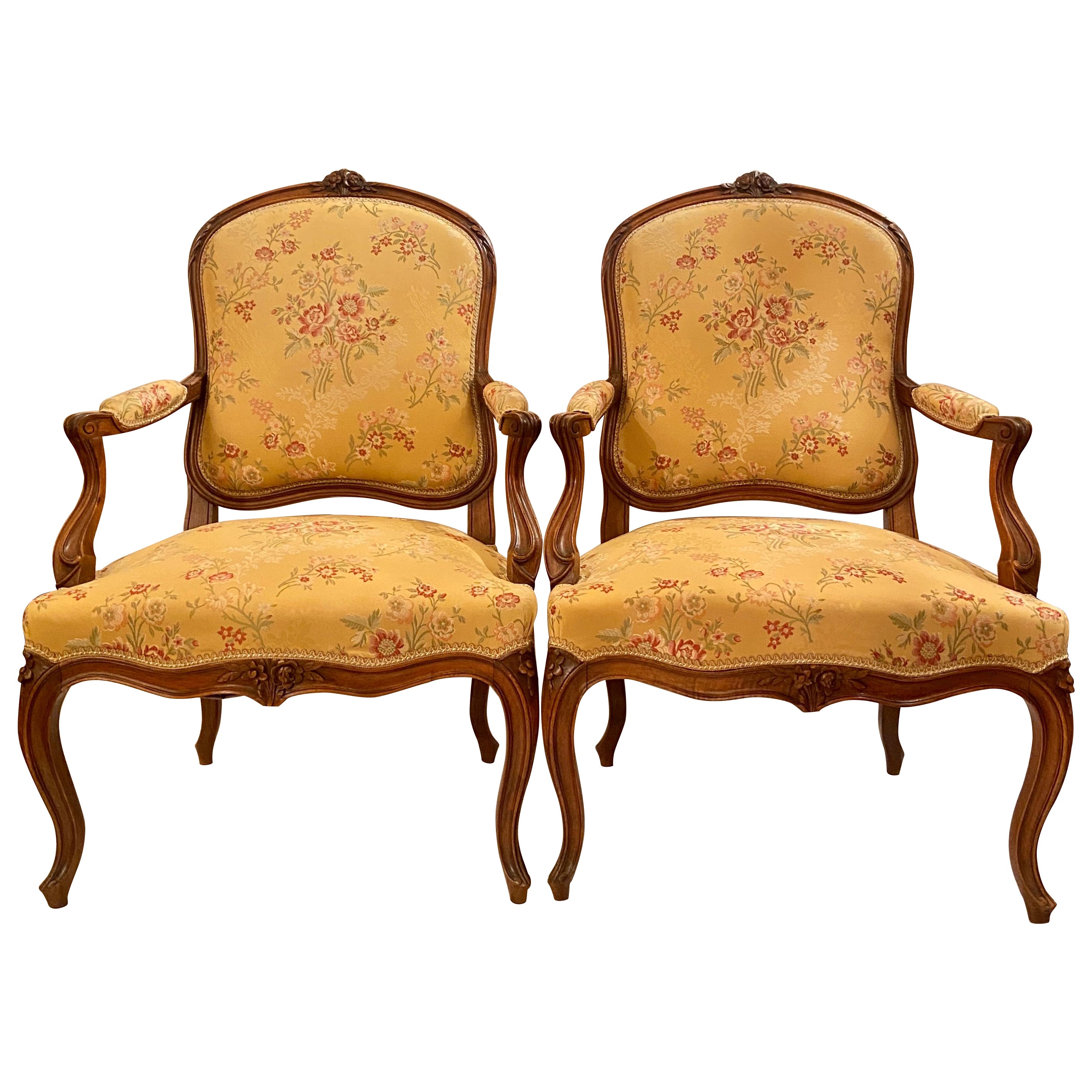 Pair Antique French Provincial Carved "Fauteuils" Armchairs, Circa 1880