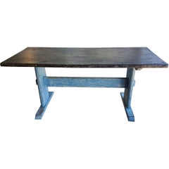 Small Early 19th Century Rustic French Provincial Chestnut Top Trestle Table
