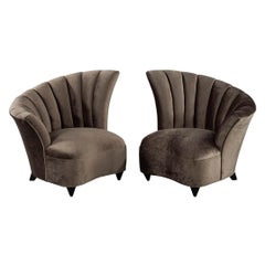 Pair of Curved Shell Channel Back Lounge Chairs