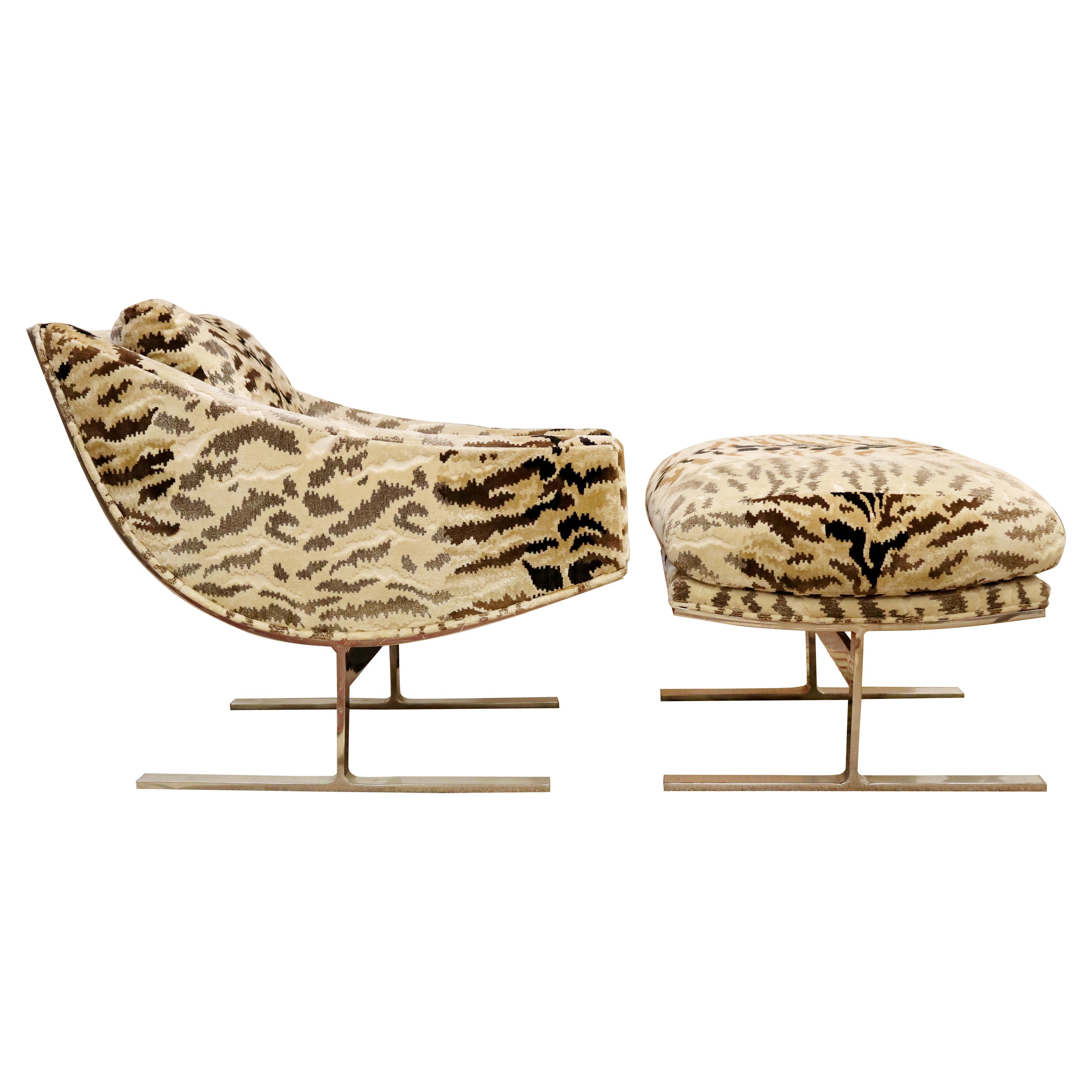 Mid-Century Modern Kipp Stewart Directional Chrome Arc Chair & Ottoman, 1960s