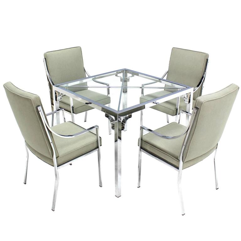 Chrome GlassTop Game Table with Four Chairs Set at 1stDibs