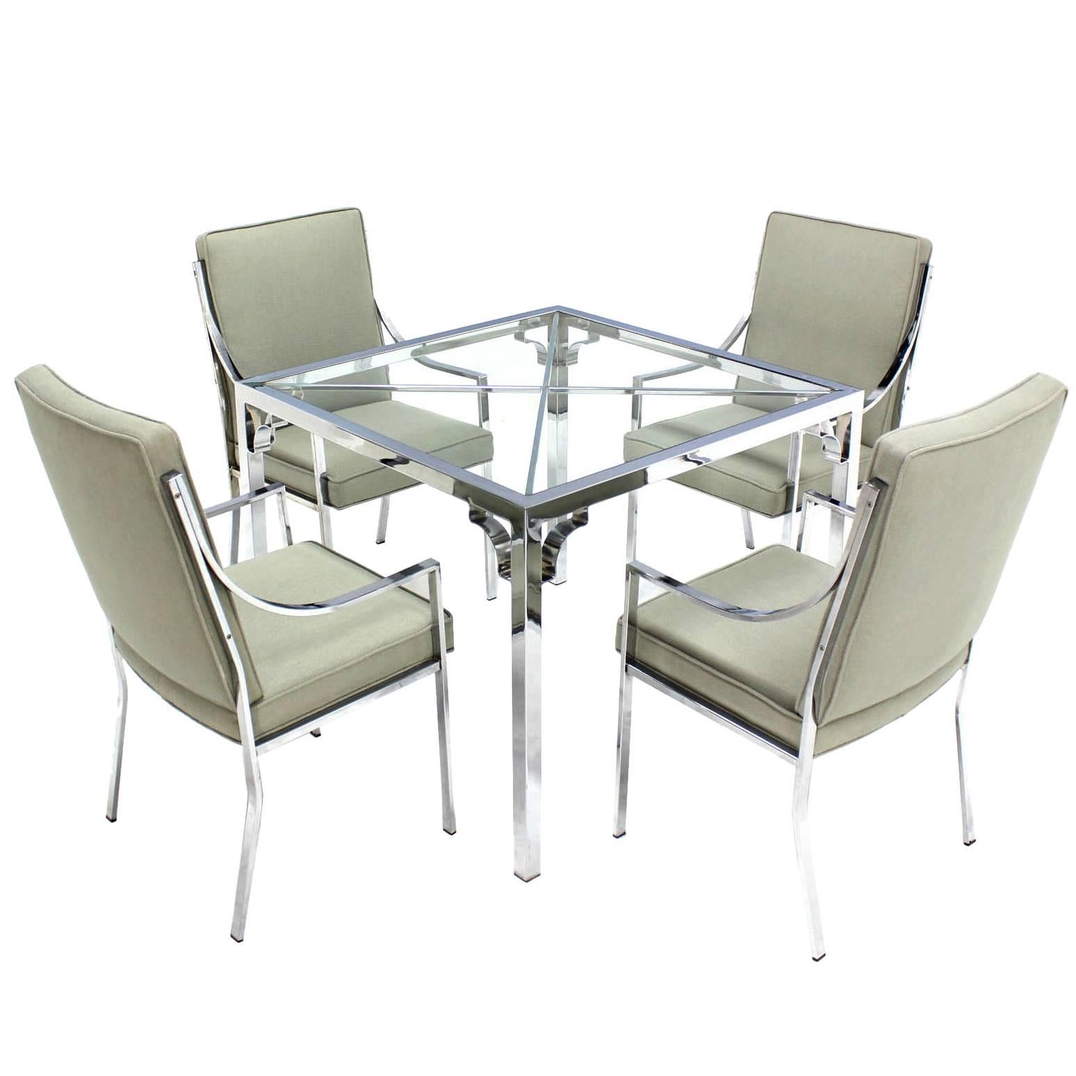 Chrome Glass-Top Game Table with Four Chairs Set