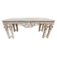19th Century English Neo Classical Carved and Whitewashed Mahogany Console