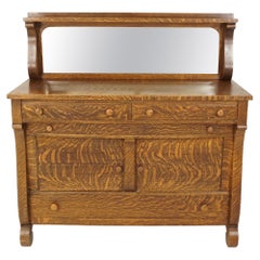 Antique Tiger Oak Sideboard, Mirror Back Buffet, Canada 1910, B2856