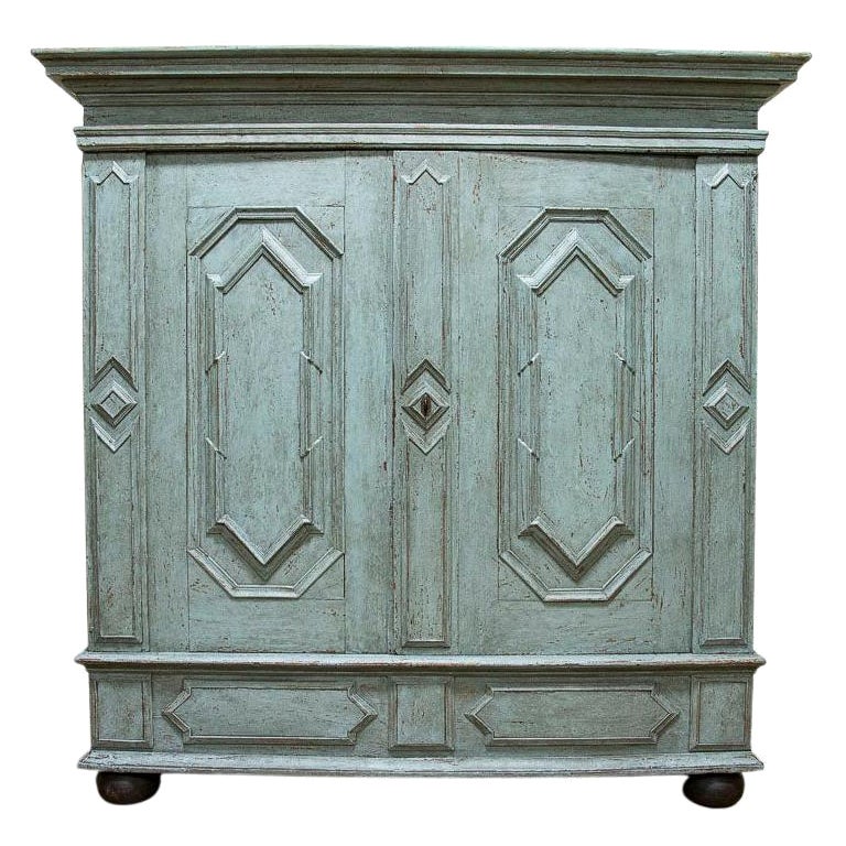 Large Antique Original Blue Painted Armoire, Denmark at 1stDibs