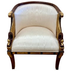 Vintage French Empire Style Parcel Gilt Carved Mahogany Swan Chair