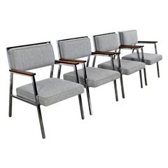 Mid-Century Modern Industrial Style Chrome & Gray Armchairs by Steelcase set 4
