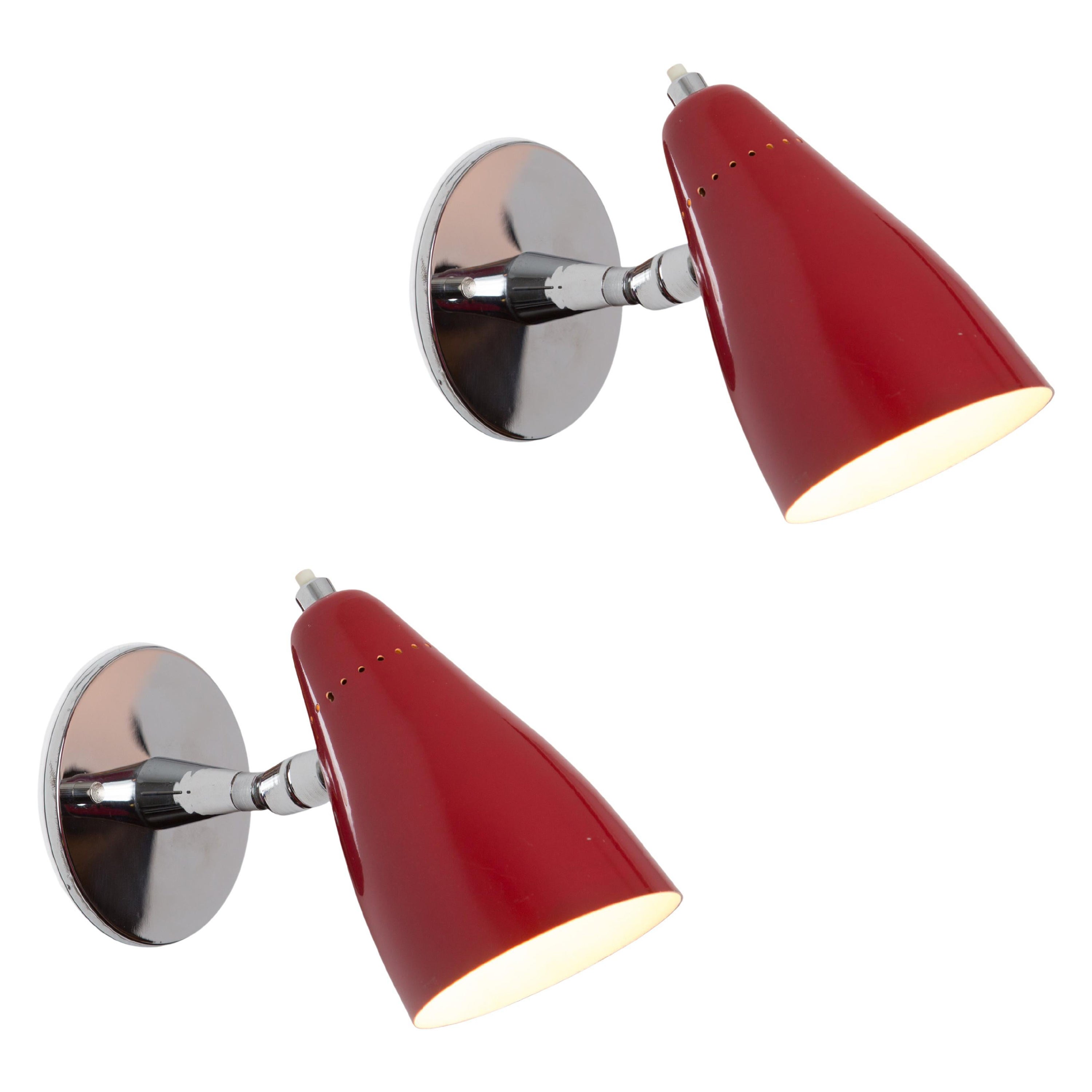 Pair of 1960s Giuseppe Ostuni Model #101 Red Articulating Sconces for O-Luce For Sale