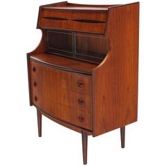 Danish Modern Teak Pull Out Desk Secretary or Bachelor Chest Bookcase Bow Front 10