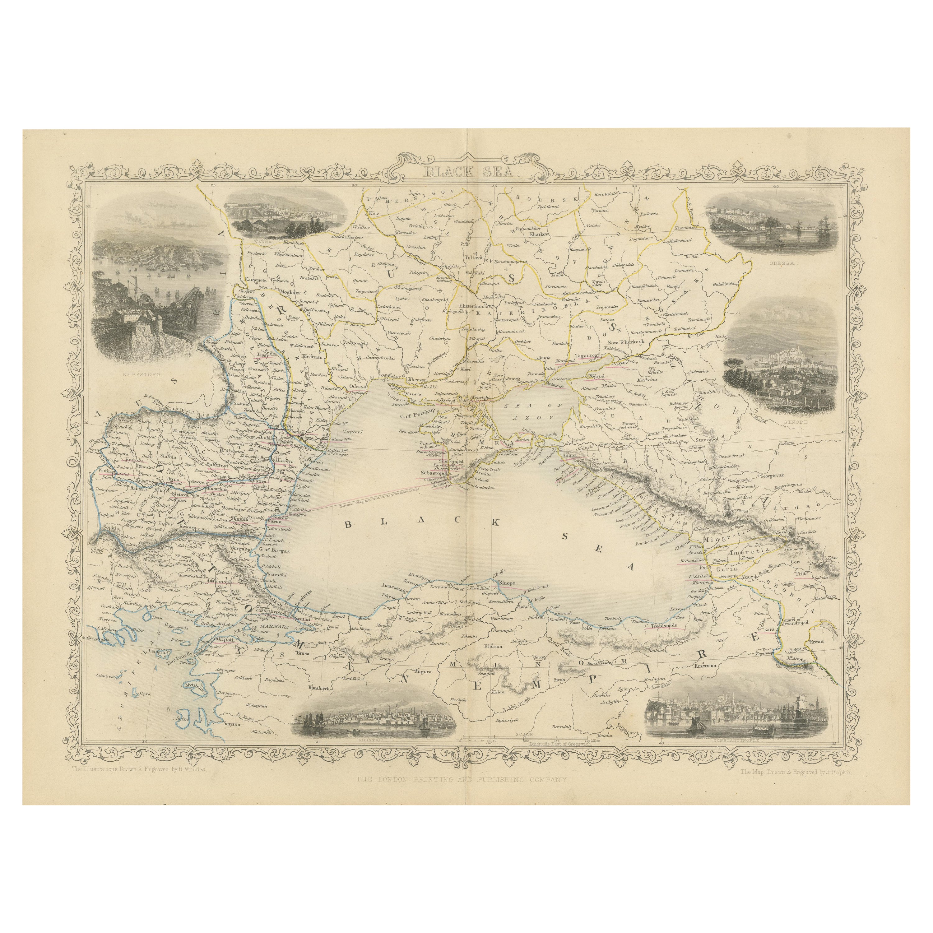 Mid 19th Century Map of the Black Sea with Decorative Vignettes, 1851 For Sale