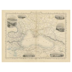 Antique Mid 19th Century Map of the Black Sea with Decorative Vignettes, 1851