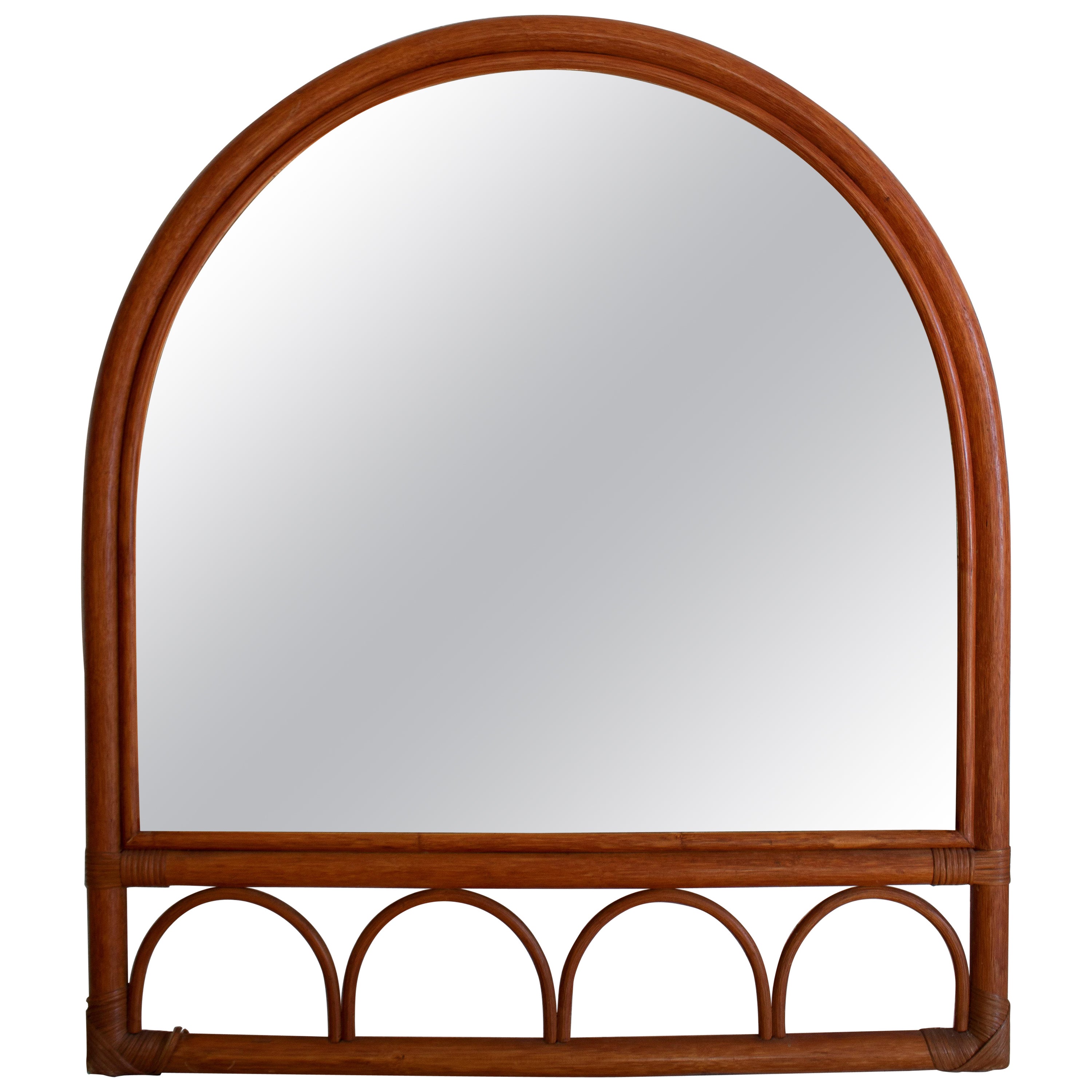 1980s Spanish Bamboo Arched Mirror For Sale