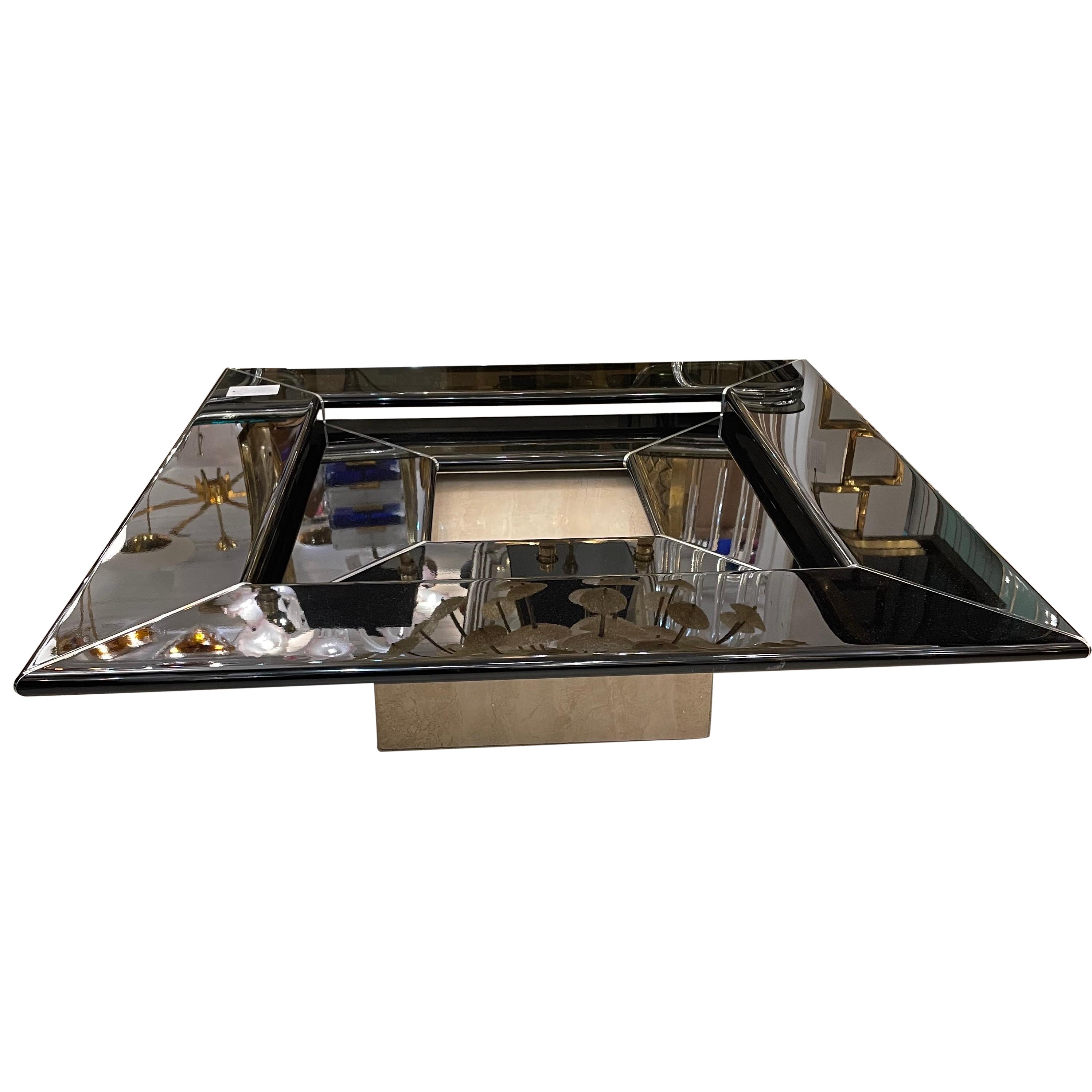 Paolo Piva ‘Re Quardo’ Coffee Table in Black Lacquer and Travertine, B&B Italia