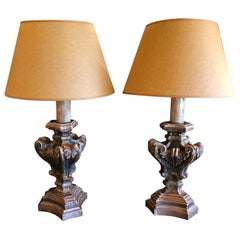 Classy Pair of Carved Painted Wood Finial Style Table Lamps