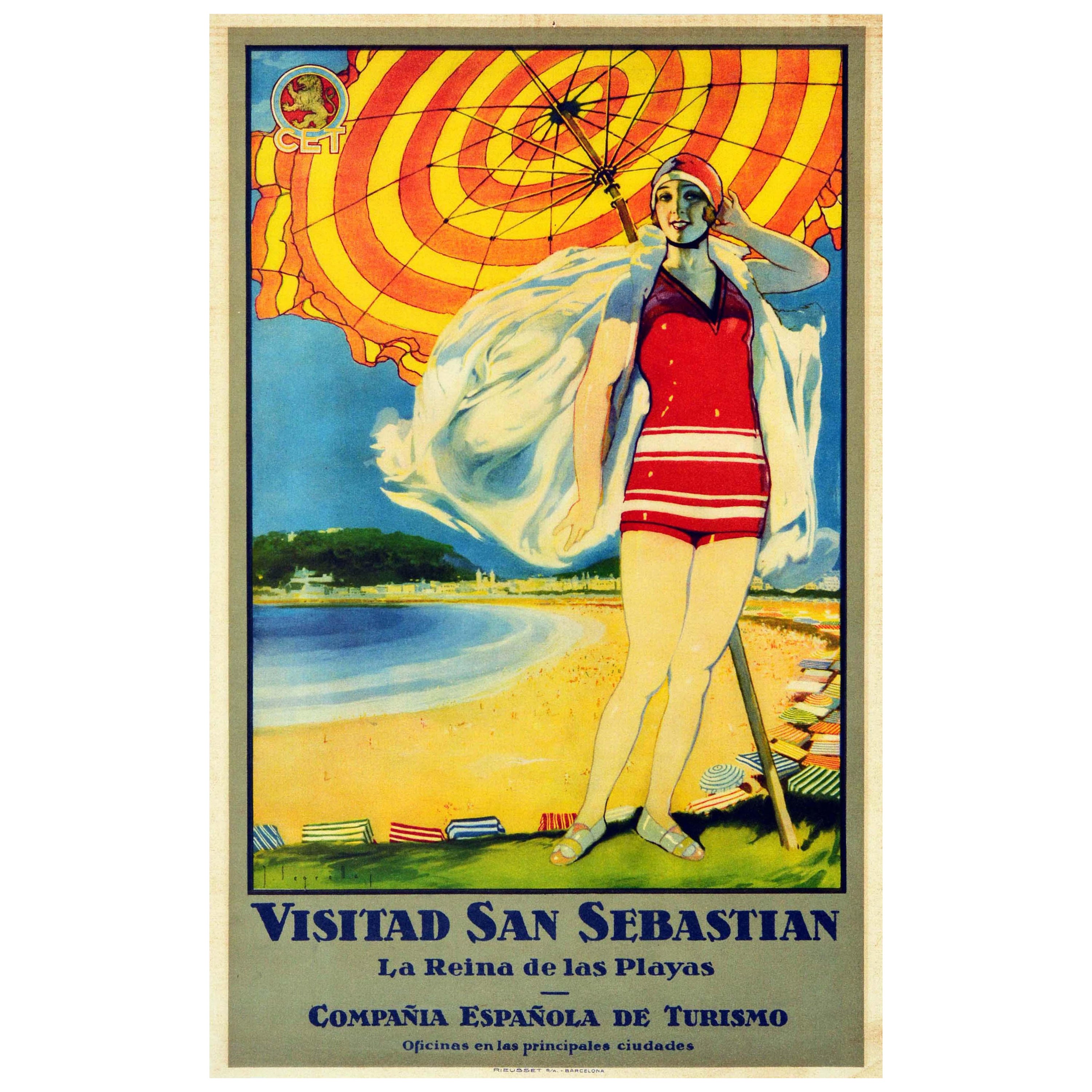 Original Vintage Travel Poster Visitad San Sebastian Queen Of The Beach Resort