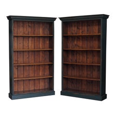 Pair of Grand Vintage English Hand Painted Green Library Bookcases in Pine