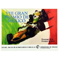Original Vintage GP Auto Racing Poster Gran Premio De Mexico Grand Prix F1 Sport