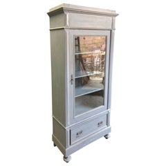 Italian Fir Showcase, Worn Gray Color, Original from 1900 Movable Shelves