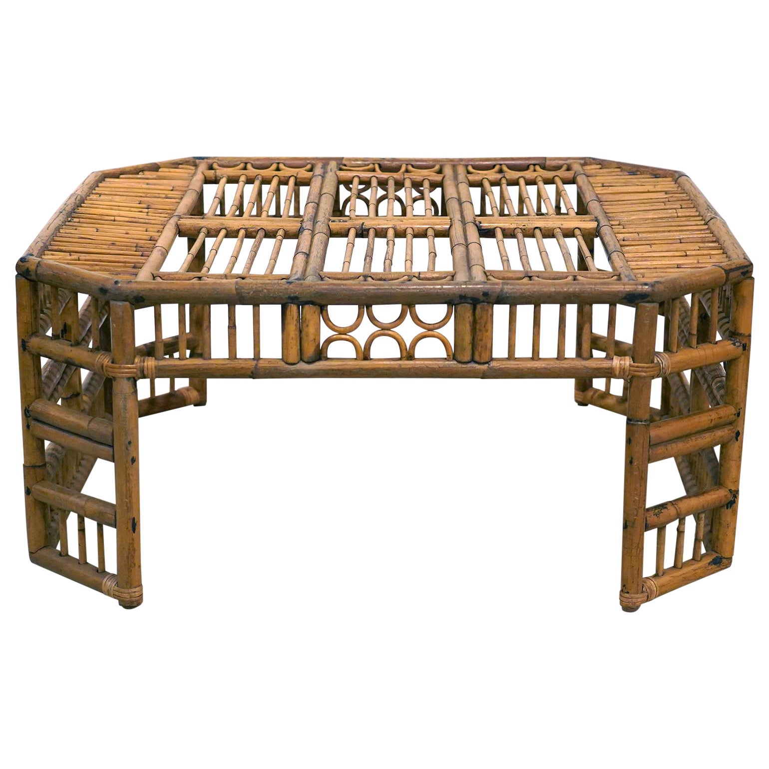 Brighton Pavilion Chinese Chippendale Style Octagonal Bamboo Rattan Coffee Table