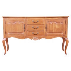 Retro Ethan Allen Country French Carved Solid Birch Sideboard Credenza