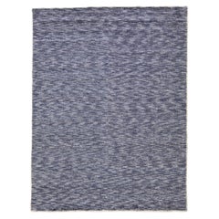 Modern Delino Handloom Abstract Solid Navy Blue Wool Rug