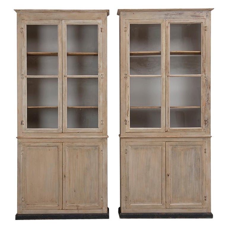 Pair 19th C. French Directoire Style Bibliothèque Bookecases in Original Paint