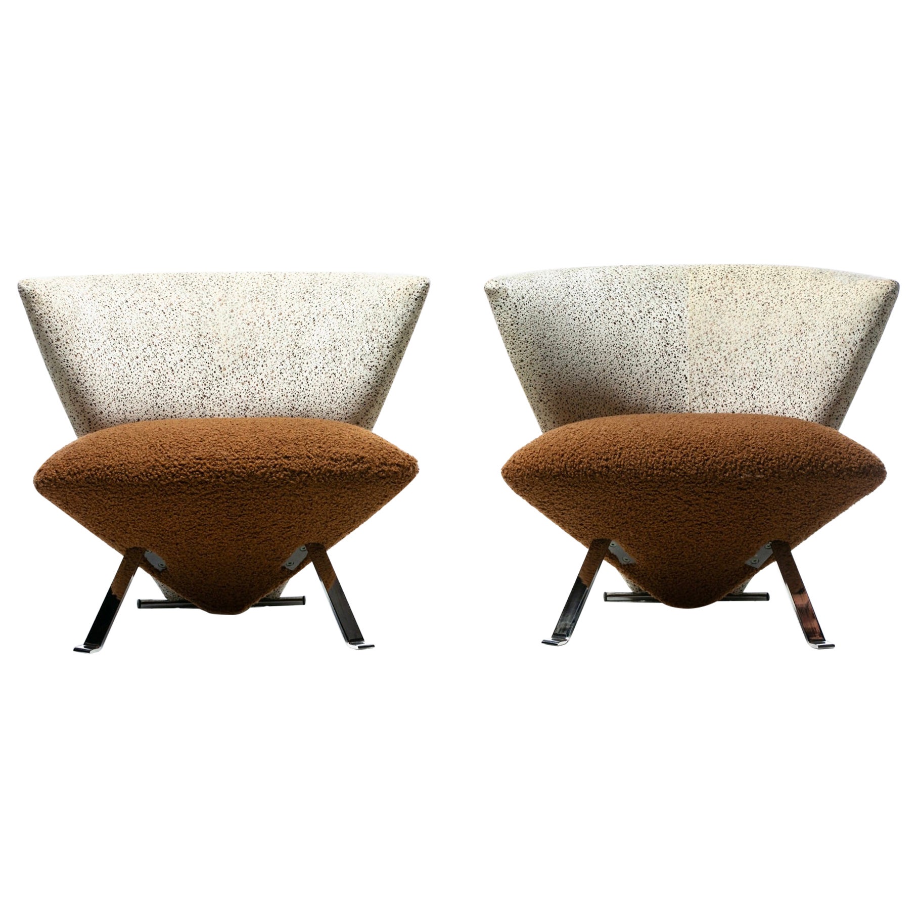 Giorgio Saporiti Post Modern Jada Slipper Chairs in Espresso Bouclé & Velvet For Sale