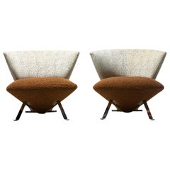 Antique Giorgio Saporiti Post Modern Jada Slipper Chairs in Espresso Bouclé & Velvet