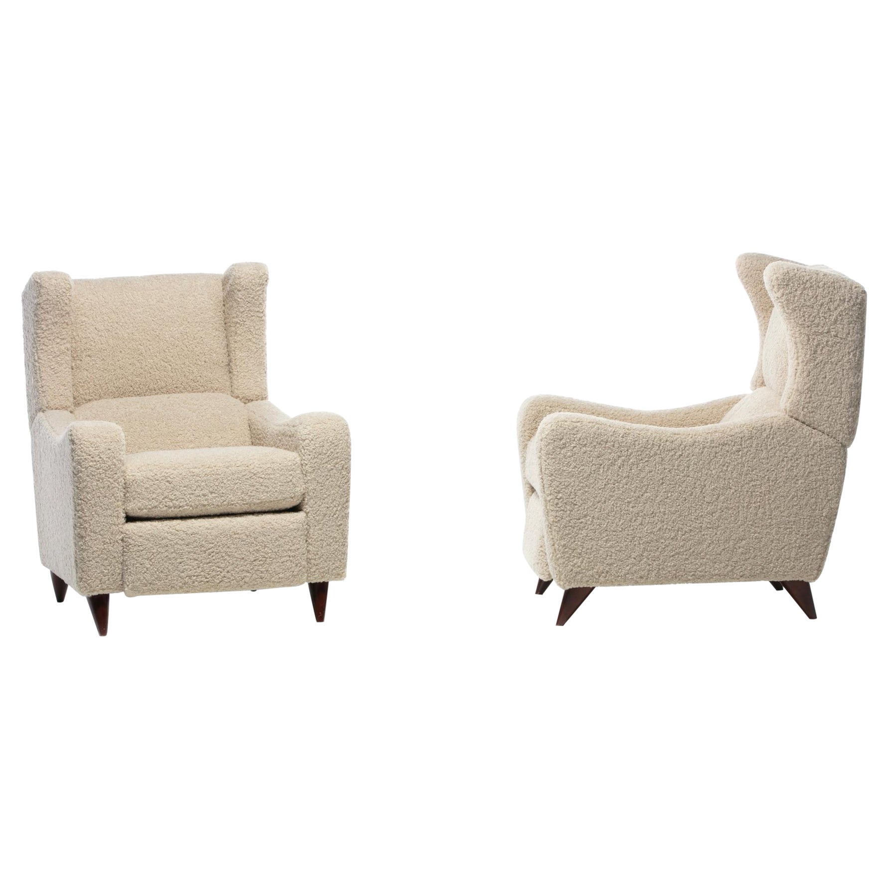 Vladimir Kagan Juno Wingback Recliner Chairs in Soft Ivory White Bouclé  For Sale