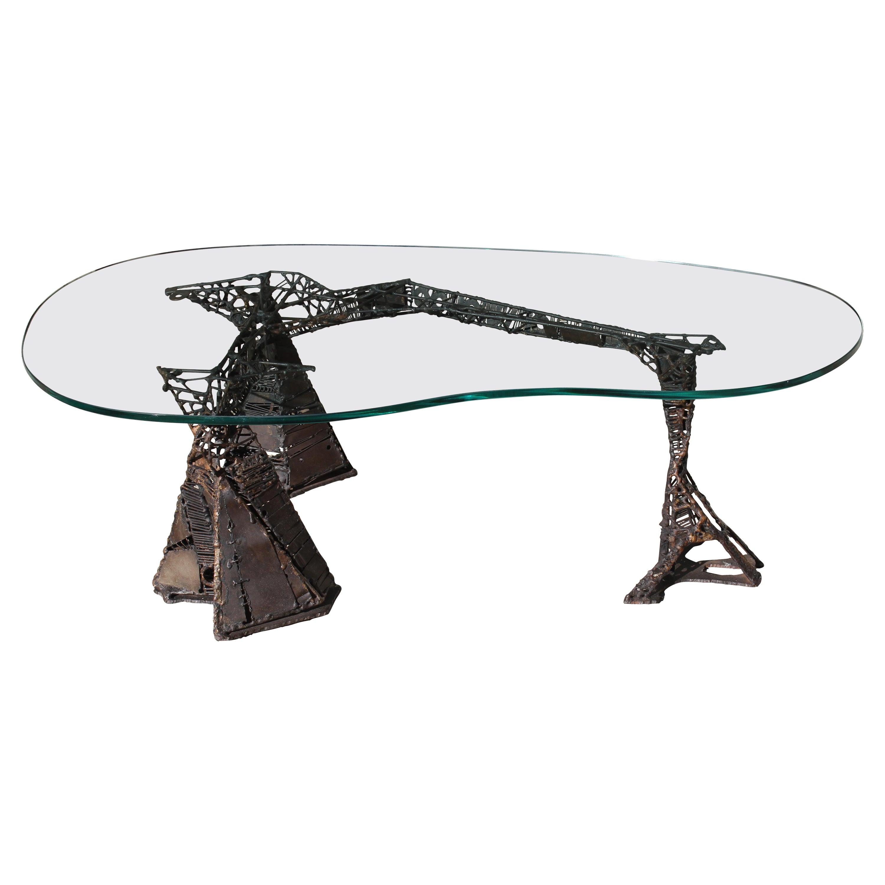 Stunning Brutalist Steel and Wire Architectural Cocktail Table For Sale