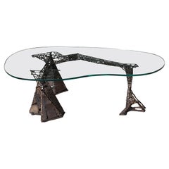 Stunning Brutalist Steel and Wire Architectural Cocktail Table