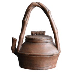 Small Japanese Kettle Made by Carving Bamboo/Sculpture / Meiji Era-Early Showa