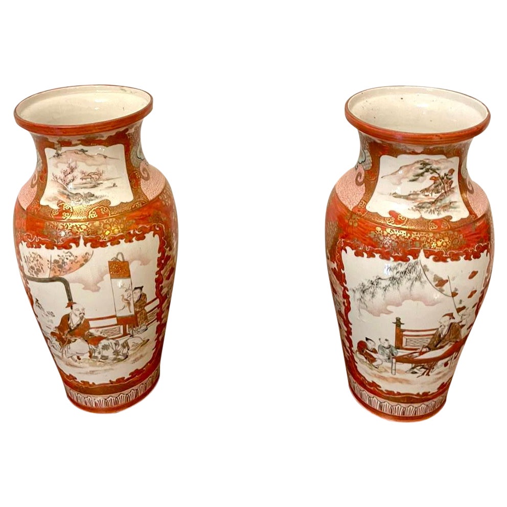 Pair of Antique Victorian Quality Japanese Kutani Porcelain Vases For Sale