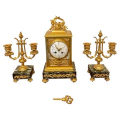 Outstanding Quality Antique Victorian French Ornate Ormolu Clock Garniture by A