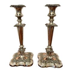 Large Pair of Quality Antique Victorian Sheffield Plated Ornate Candlesticks