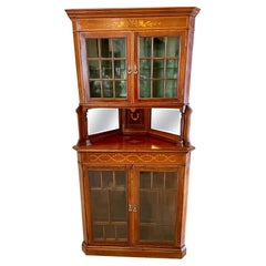 Antique Edwardian Quality Mahogany Inlaid Corner Display Cabinet