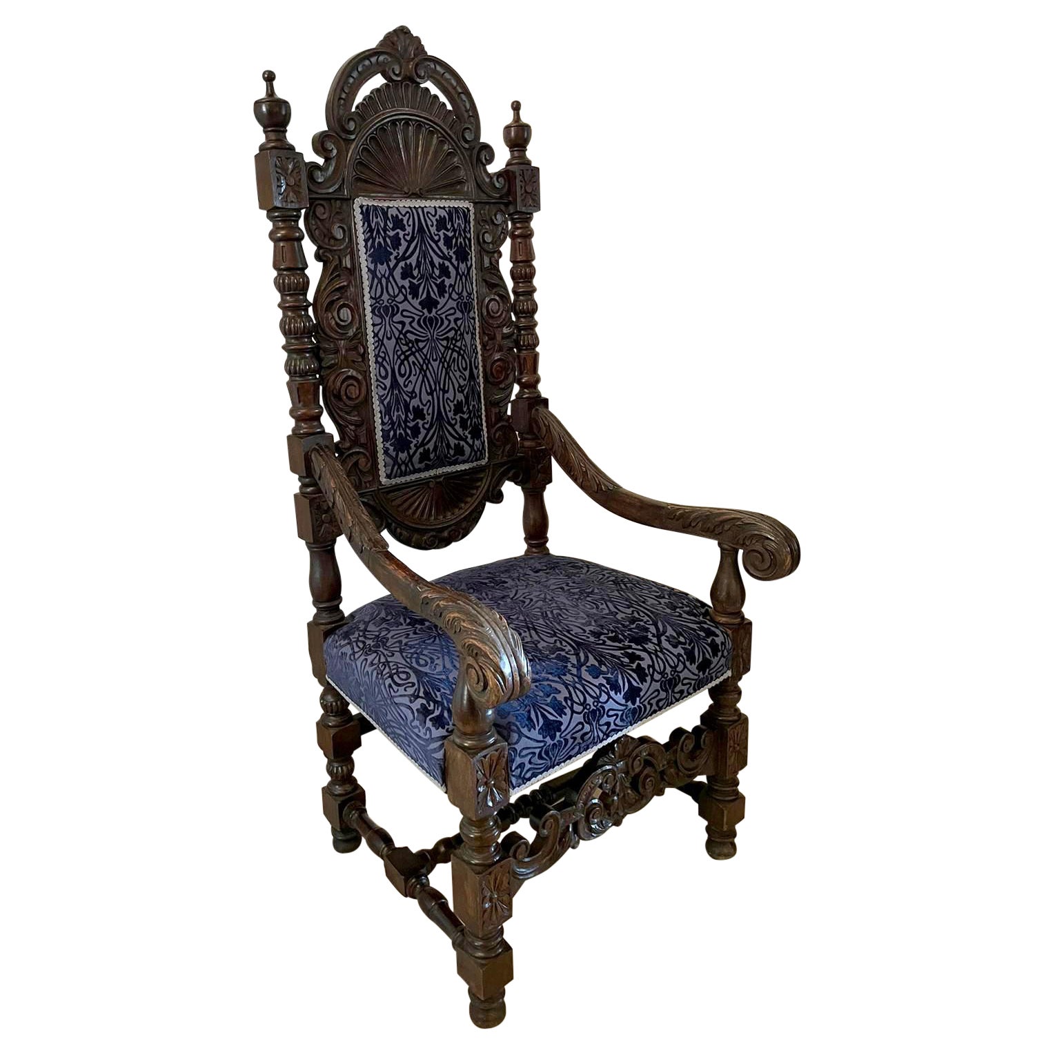 Large Outstanding Antique Victorian Quality Carved Oak Throne Armchair