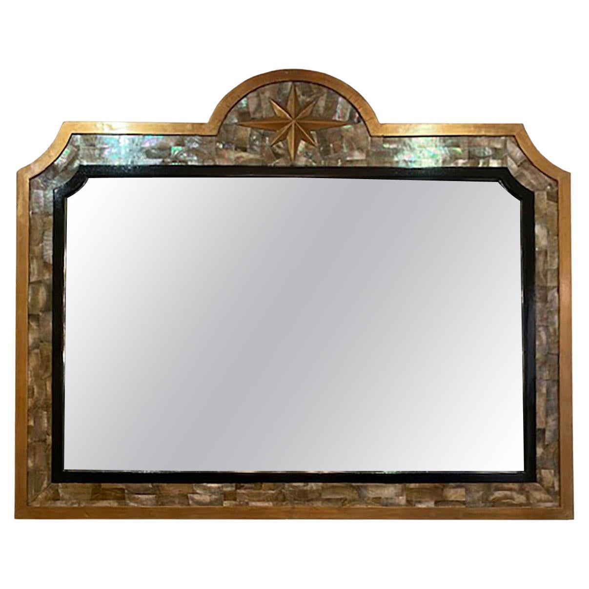 Wooden Mirror Covered with Tahitian Mother-of-Pearl Plate, 1970 For Sale