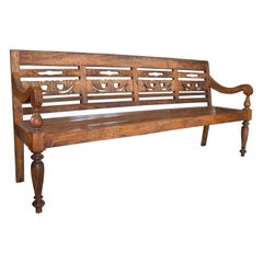 1990s Hand Carved Indonesian Colonial Wooden Garden Bench
