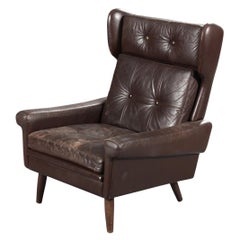 Svend Skipper Highback Lounge Chair in Patinated Brown Leather