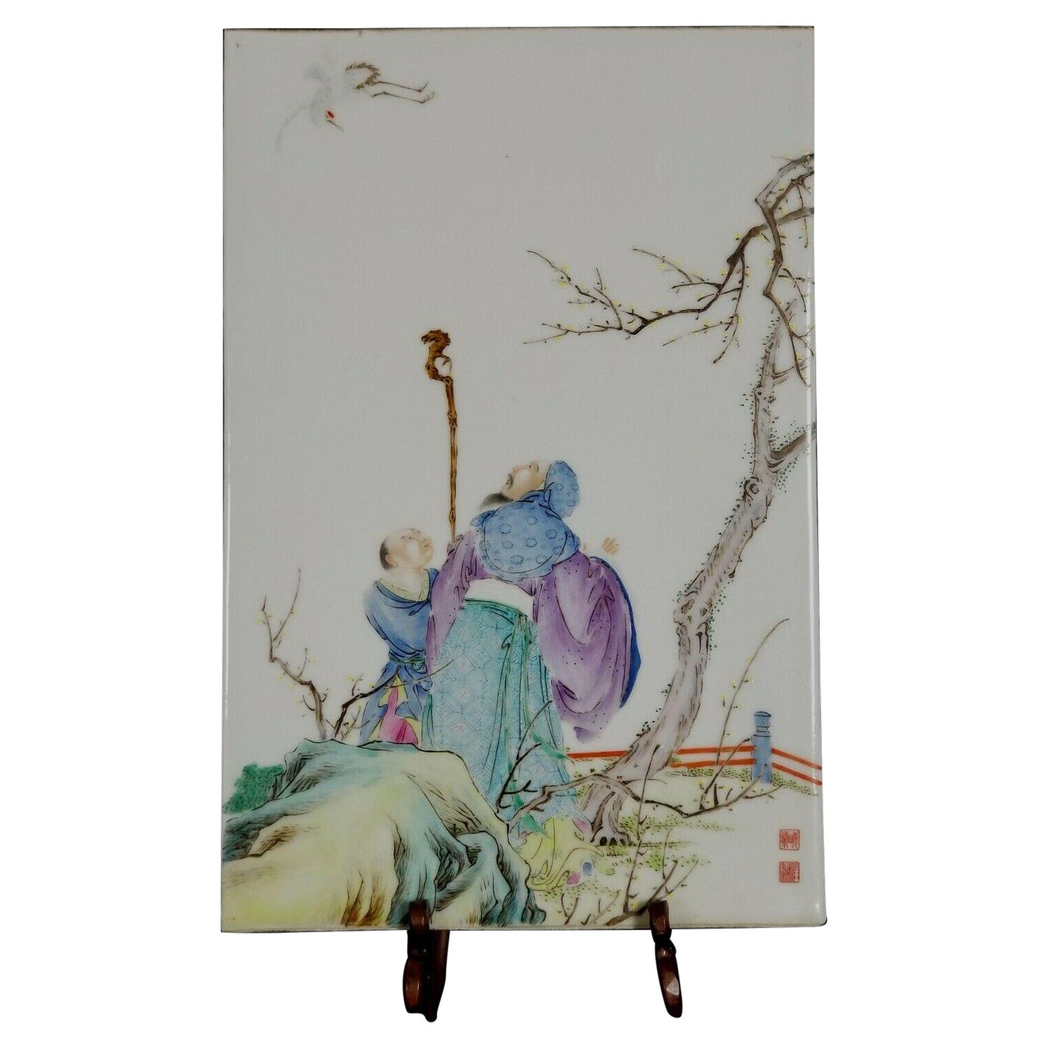 Fine Chinese Enamel Famille Rose Plaque Early 20th Century, Signed For Sale