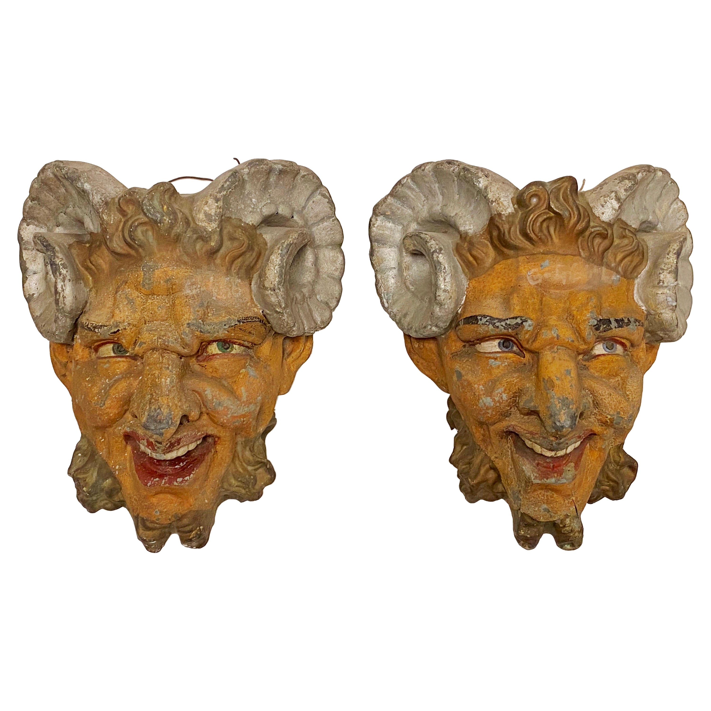 French Satyr Faun Face Wall Ornaments For Sale