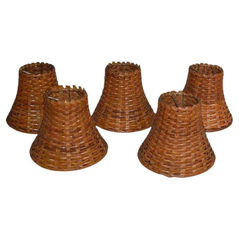 Brown Woven Wicker Bamboo Chandelier, Chandelier Lamp Shades Set Of 5