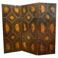 Antique American Leather Folding Screen