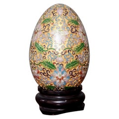 Chinese Cloisonné Enamel Egg with Wood Stand, Early 20 Century