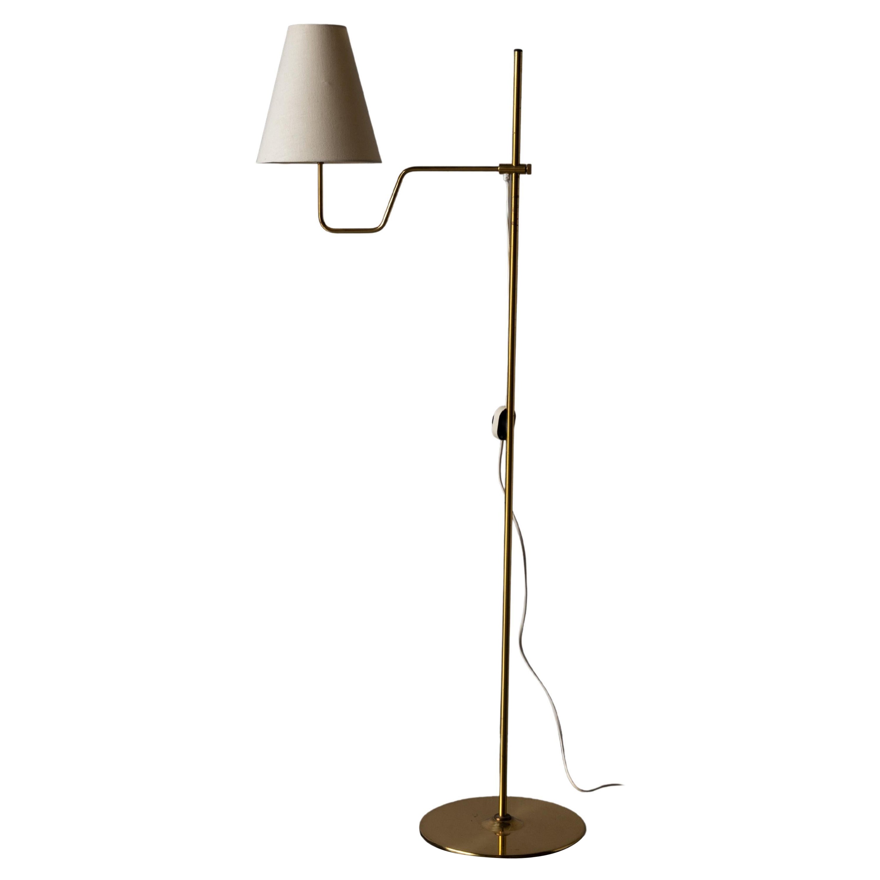 Hans-Agne Jakobsson, Adjustable Floor Lamp, Brass, Fabric, Sweden, c. 1970s