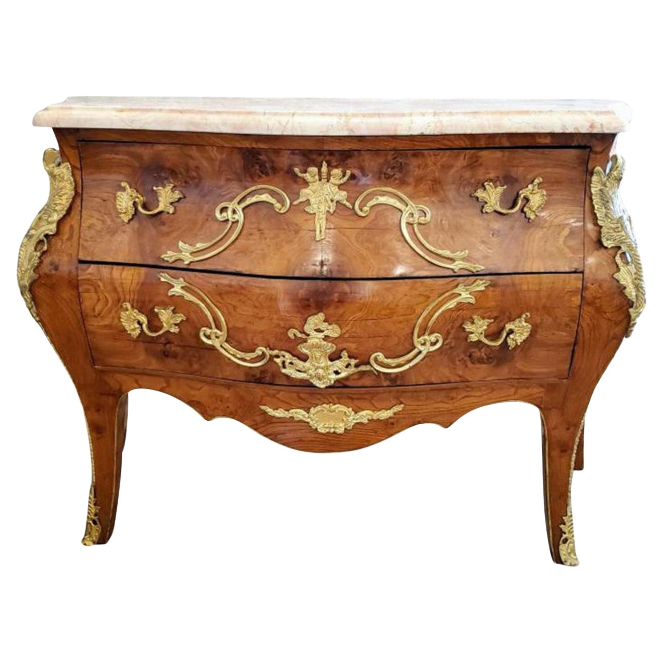 Antique French Louis XV Style Bombe Chest of Drawers For Sale