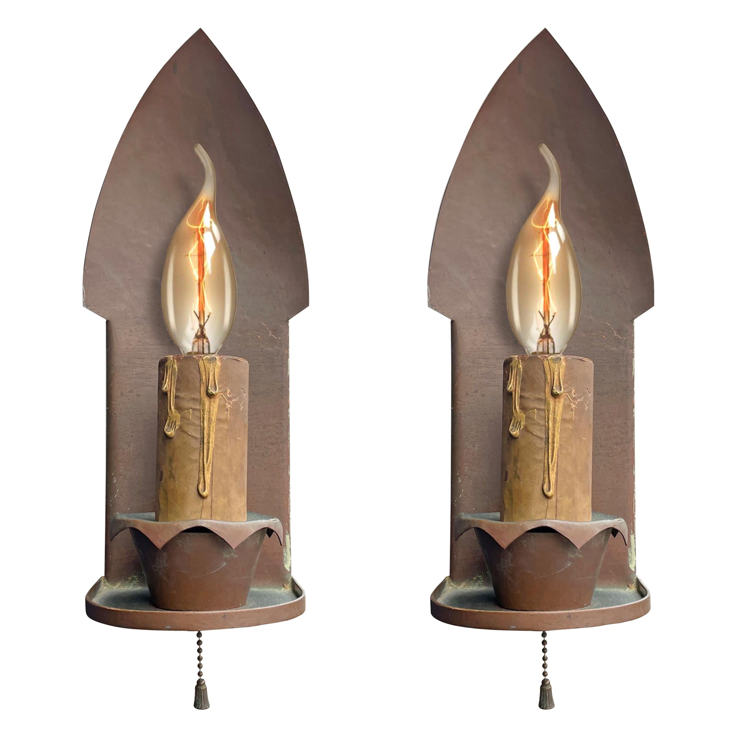 Pair of English Arts & Crafts Copper Sconces